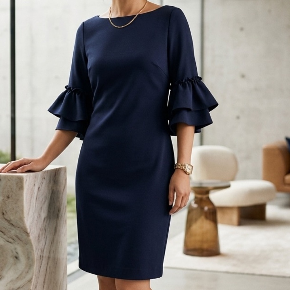 Flutter Sleeve‎ Banana Republic Navy Blue Petite Shift Dress 8P